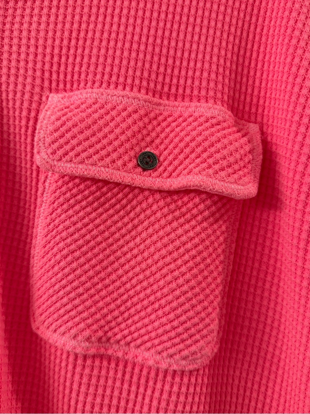 Aerie Lumberjane Waffle Shirt Shacket Coral Sun Neon Pink Oversized Small - Picture 6 of 12